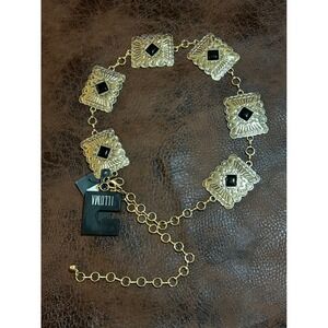 Illuma Womens S/M Gold Tone Southwestern Concho Chain Belt Black Faux Stone NWT